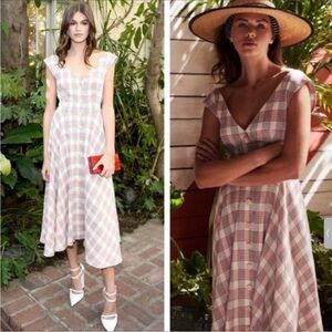 Veronica Beard Finn Checked Crepe Handkerchief Plaid Midi Dress Pockets Size 2